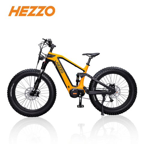 2024 HEZZO Carbon Fiber Electric Bicycle 52V 1000W BAFANG M620 Mid Drive 21Ah Emtb Fat Tire Off-Road 9 Speed Electric Bicycle