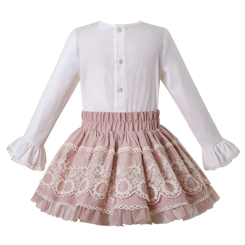 Pettigirl 2022 Winter Christmas Luxury Pink Childrens Girls Kids Matching Outfits Blouse and Skirt for Toddler Clothing Sets 12Y