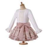 Pettigirl 2022 Winter Christmas Luxury Pink Childrens Girls Kids Matching Outfits Blouse and Skirt for Toddler Clothing Sets 12Y