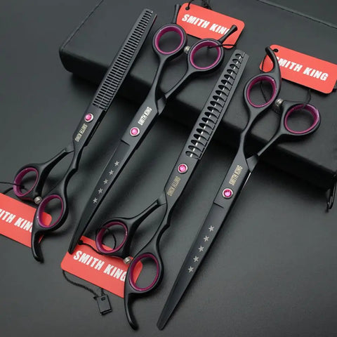 7 inch Professional Pet grooming scissors,7〞Straight &Thinning&chunkers&Curved Shears+Leather bag/kits/case