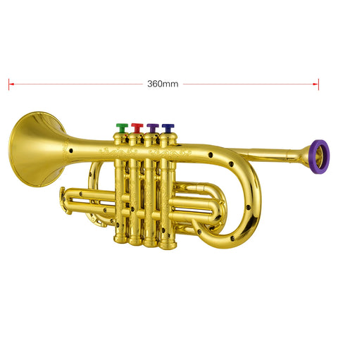 Trumpet Kids Musical Educational toy Wind Instruments ABS Metallic Gold Trumpet with 4 Colored Keys for Kids Children