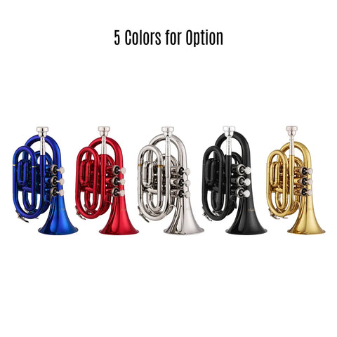 Mini Pocket Trumpet Bb Flat Brass Material Wind Instrument with Mouthpiece Gloves Cleaning Cloth Carrying Case