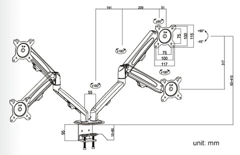 Hyvarwey G08-24 Dual Monitor Desktop Mount Bracket for 13 to 27-Inch LCD Screens Rotate & Tilt Adjust Two-Arm Desk Stand Support