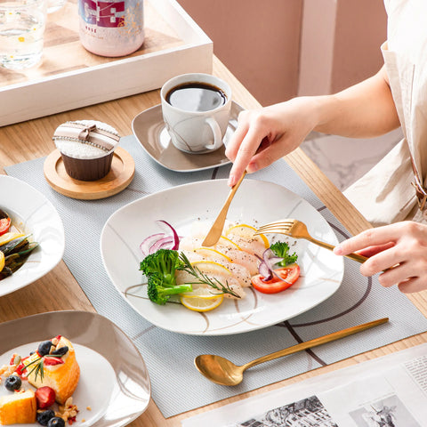 VEWEET NIKITA 30/60-Piece Porcelain Ceramic Kitchen Dinner Plate Set with Dessert Plates/Soup Plates/Dinner Plates/Cups/Saucers