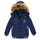 Outdoor Jacket For Boys Winter Hooded Zipper Outerwear Casual Baby Boys Velvet Thick Warm Coats Kids Clothing Fur Collar Parka