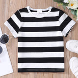 Tshirt Kids For 2-7Y Summer Boys Girls Short Sleeve Rainbow Stripes Top Casual Cotton Children Clothing Tops Baby Kid T-shirt
