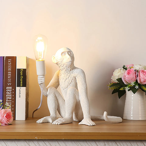 Modern E26 White Corded Monkey Desk Light Table Lamp Resin Living Room, Bedroom Lighting Fixture Indoor