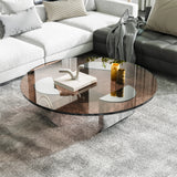 Round Glass Wedge Coffee Table with Heavy Duty Polished Steel Legs Support for Living Room Home Office