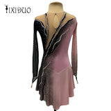 Figure Skating Dress Pink Black Gradient Ice Skating Skirt Long Sleeve Spandex High Elasticity Training Competition Skating Wear