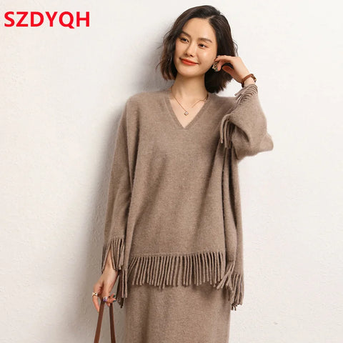 Hot Sale 100% Cashmere Sweaters Women's Loose Large Size Pullovers Autumn Winter Female Fashion Clothing Long Sleeve Soft Jumper