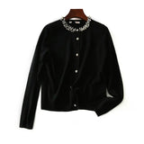 Women's Elegant Beading Spliced Long Sleeve Sweaters Autumn Winter New Solid Color Temperament Knitted Cardigan Female Clothing