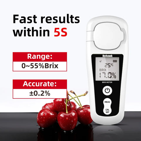 Nohawk Digital Brix Refractometer Range 0-55% Accuracy ±0.2% Portable Handheld Measures Sugar Content in Honey Wine Beer Liquids