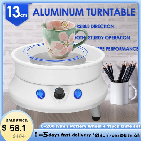 Electric Pottery Wheel Machine With Detachable ABS Basin 13cm Pottery Plate for Ceramic Working Clay Crafts DIY Hand Tools