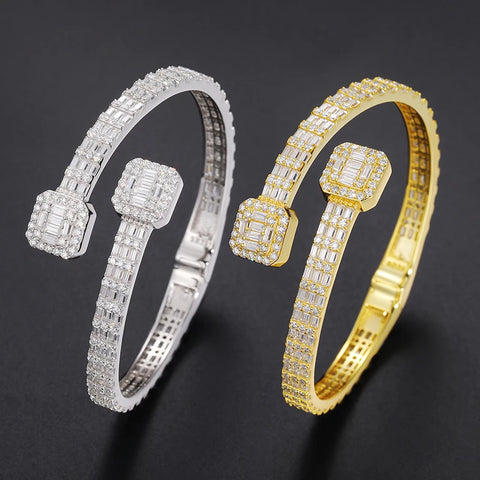 Unisex Silver 925 Bangle VVS1 Baguette Moissanite For Women Men Hip Hop Jewelry