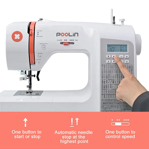 POOLIN Homeuse Sewing Machine Heavy Duty Computerized with Built-in 200 Stitches Portable Handle EOC2720 For High-end Sewing