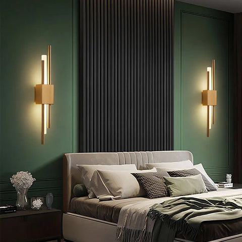 Modern LED Wall Lamp Copper Line Pipe Acrylic Lampshade Indoor Wall Sconces Lighting For Bedroom Hallway Living Room Decor Light