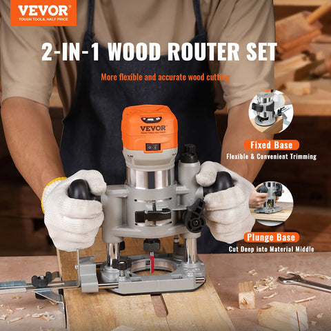 VEVOR Wood Router 1.25HP 800W Compact Wood Trimmer Combo Tool 30000RPM 6 Variable Speeds for DIY Woodworking Slotting Trimming
