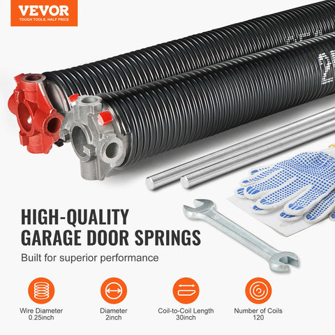 VEVOR Garage Door Torsion Springs Pair of 16000 Cycles Garage Door Springs with Non-Slip Winding Bars Gloves and Mounting Wrench