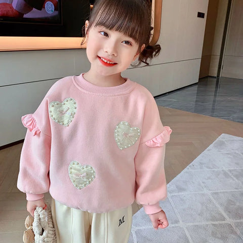 2-12 Years Kids Girl Sweatshirts Autumn Winter Long Sleeve Hoodies For Toddler Kids Girls Heart Print Jumper Childrens Clothes