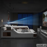 Linlamlim Tech Smart Genuine Leather Bed | Multifunctional Ultimate Beds | Massage Tatami Bed with Speaker,USB | Upholstered Lit