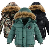 Outdoor Jacket For Boys Winter Hooded Zipper Outerwear Casual Baby Boys Velvet Thick Warm Coats Kids Clothing Fur Collar Parka
