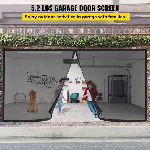 VEVOR 16x7ft Garage Door Screen 5.2lbs Heavy-Duty Fiberglass Mesh for Quick Entry with Self Sealing Magnet and Weighted Bottom