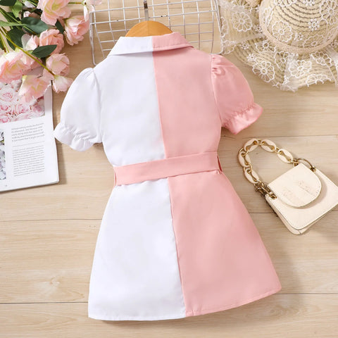 Kids Casual Shirt Dress for Girls Summer 2023 New Toddler Short Sleeve Button Princess Dress Children Clothing 1 2 3 4 5 6 Years