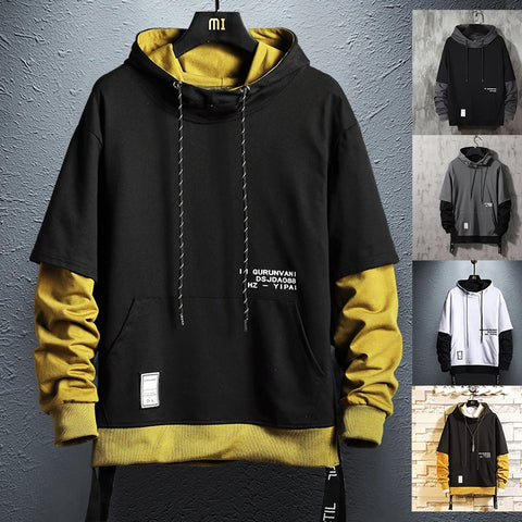 New Hoodie Sweatshirt Mens Hip Hop Pullover Hoodies Streetwear Casual Fashion Clothes Colorblock Hoodie Cotton