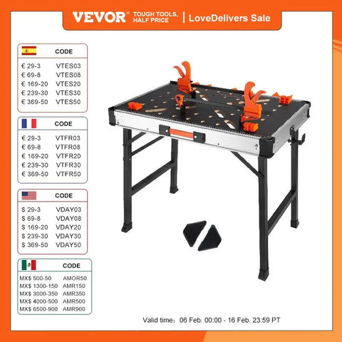 VEVOR Folding Work Table 1000LBS Load Capacity Multifuctional Portable Workbench & Versatile Sawhorse for DIY Woodworking Use