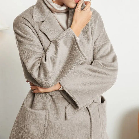 Pure Cashmere Loose Short Style Solid Color Double-Sided Water Ripple Pattern Cashmere Jacket For Women's Clothing