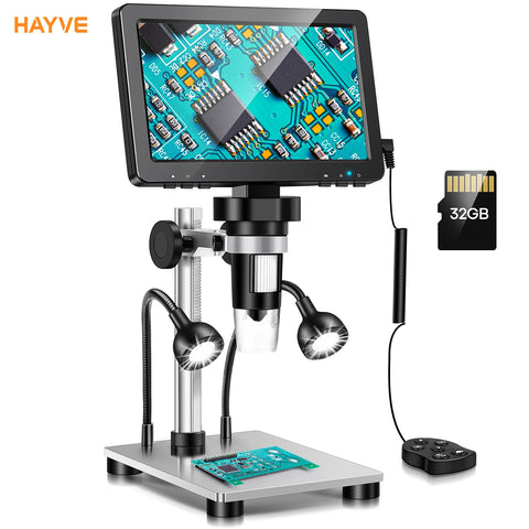 Hayve 7‘’ Digital Microscope 1500X Zoom 12MP HD Electronic Microscopes Camera Magnifier for Soldering Phone Repair Microscope