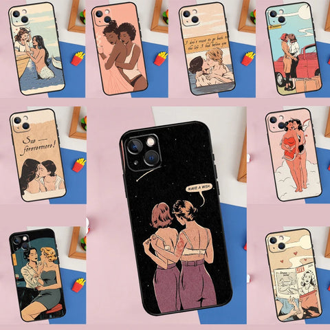 Lesbian Comics Phone Case For iPhone 11 12 13 14 15 Pro Max 12 13 Mini X XR XS MAX SE 2020 7 8 Plus Cover