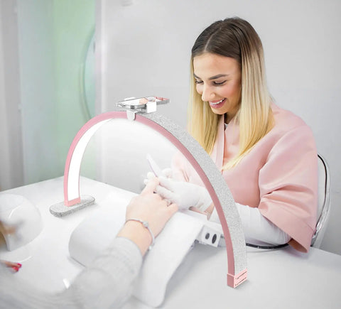 Fosoto New 30 Inch Table Nail Lamp with Diamond 40W Pink White Black LED Half Moon Light for Nails Salon Tattooing