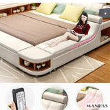 Linlamlim Tech Smart Genuine Leather Bed | Multifunctional Ultimate Beds | Massage Tatami Bed with Speaker,USB | Upholstered Lit