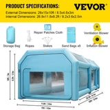 VEVOR Inflatable Paint Booth 8.5x4.6x3 m Carport Car Spray Tent W/ 2 Blowers Auto Workstation Mobile Shelter Room Outdoor Garage
