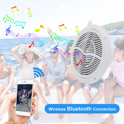 Herdio 6.5 Inch 120W Waterproof Bluetooth Ceiling Speaker Audio System Flush Mount Suitable For Bathroom Living Room Kitchen