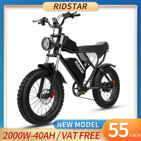Ridstar Q20 Electric Adult Bike 2000W 48V 40AH Waterproof Powerful Dual motor 20" 4.0" Fat Tire for Mountain/Wet/Off-Road Terrain