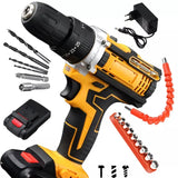 Wiredless Impact Drill Screwdriver Rechargeable Battery Cordless Hammer Drill 25+3Torque Setting Electric Screwdriver Power Tool