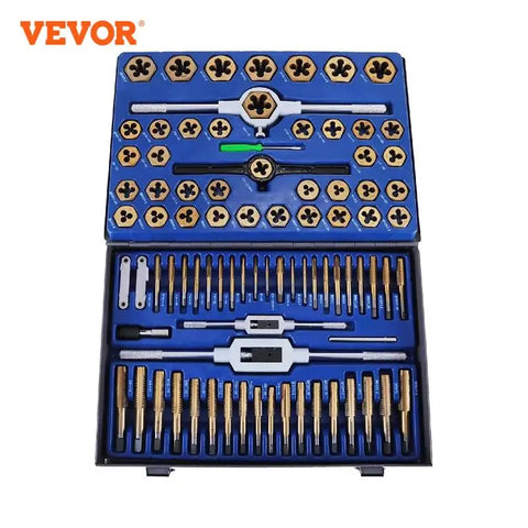 VEVOR Tap and Die Set 86PCS 110PCS Tungsten Steel Titanium Hand Threading Tool with Wrench Screwdriver for Repairing Cutting