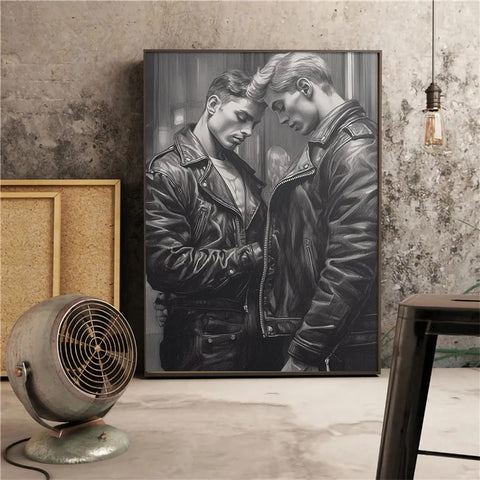 Retro Black and White Gay and Lesbian Couple Love Poster Lesbian Kiss Canvas Painting Wall Art for Gay Living Room Home Decor