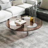 Round Glass Wedge Coffee Table with Heavy Duty Polished Steel Legs Support for Living Room Home Office
