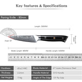 TURWHO 3.5 Inch Paring Knife 67 Layer Damascus Steel Fruit Knife Super Sharp Slicing Utility Vegetable Steak Knife Cooking Tool