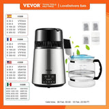 VEVOR 4L Water Distiller Purifier Filter Dispenser Drinking Bottle Softener Dual Temp Display Overheat Protection Home Appliance
