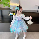 Summer Backless Lolita Ball Gown Dress+Shirt 2 Pcs Girls Kids Sets Princess Shiny Birthday Party Childrens Gauze Clothing Bow