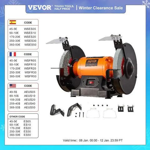 VEVOR 8 Inch Bench Grinder Variable Speed Multifunctional Polishing Grinding Machine Power Disc Polishing Tools for Household