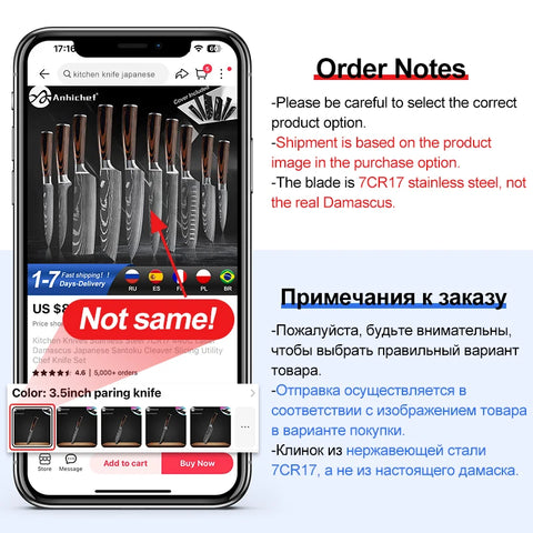 Professional Kitchen Knives Stainless Steel 7CR17 440C Laser Damascus Japanese Santoku Cleaver Slicing Utility Chef Knife Set
