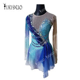 Professional Figure Skating Dress for Women's Girls' Ice Skating Competition Costume Long Sleeve Outfits with Shiny Rhinestones