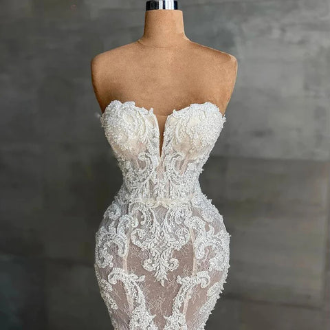 Seetheart Mermaid Long Wedding Dresses Bespoke Lace Appliques Beaded Bridal Gowns Women Formal Party Bride Marriage Clothing