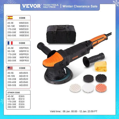 VEVOR Car Polisher 6 Inch Electric Variable Speed Dual Action Buffer Car Polishing Machine Kit with Detachable Handle Power Tool
