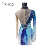 Professional Figure Skating Dress for Women's Girls' Ice Skating Competition Costume Long Sleeve Outfits with Shiny Rhinestones